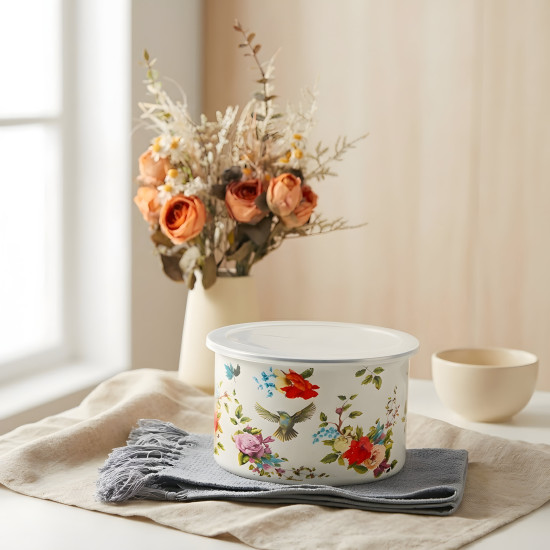 Floral Pattern Metal Tupperware Set - 5 Pcs